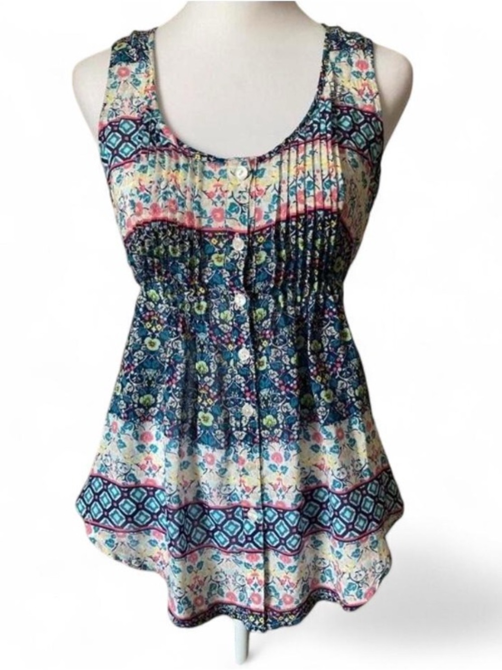 American Rag Multicolor Floral Sleeveless Button Up Blouse size XS - Picture 2 of 8